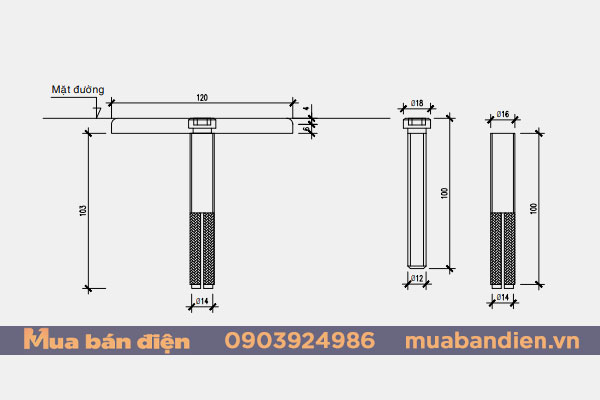 Bản vẽ bulon mốc gang báo hiệu cáp ngầm