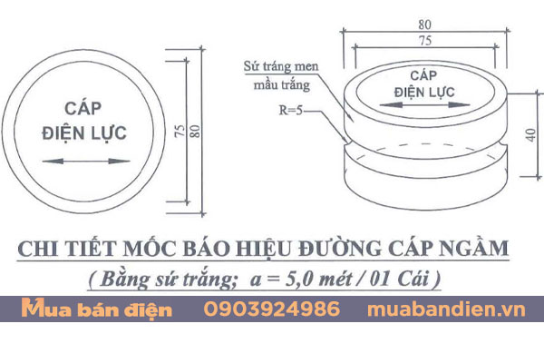 Bản vẽ mốc sứ báo hiệu cáp ngầm tiêu chuẩn ngành điện