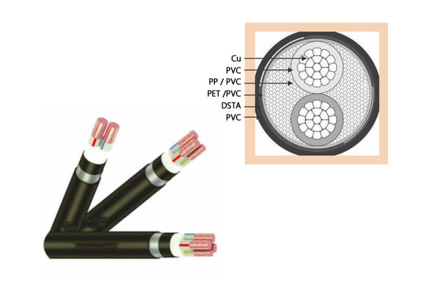 Cáp Điện Lực Hạ Thế: CVV/DSTA - CXV/DSTA - 0,6/1 kV - Cáp Ngầm 2 Ruột Đồng Giáp Băng Thép