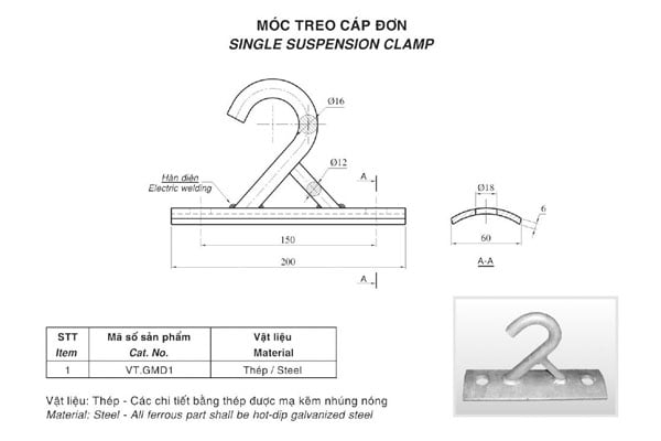 Báo Giá Móc Đơn Treo Cáp - (Chiết Khấu Cao)