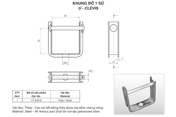 Cấu tạo uclevis - khung đỡ 1 sứ