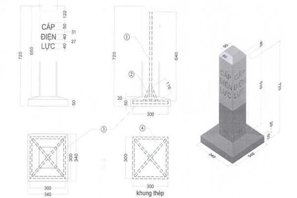 Bản Vẽ Thông Số Cọc Bê Tông Cảnh Báo Cáp Ngầm