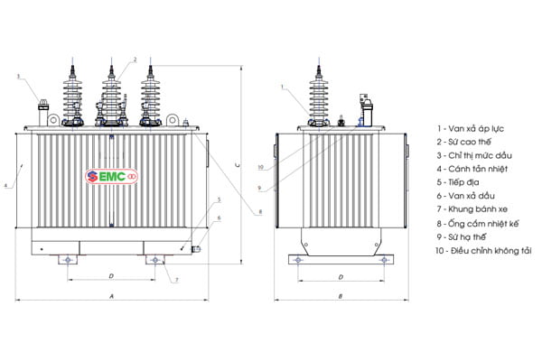 Máy biến áp tole silic EMC Cơ điện Thủ Đức - Máy biến áp 3 pha