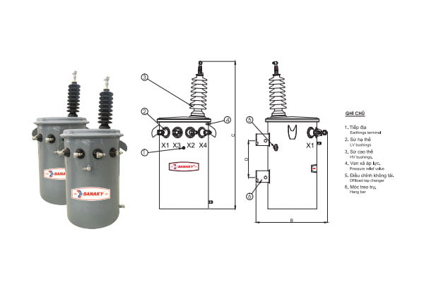 Bản vẽ máy biến áp dầu SANAKY 1 pha