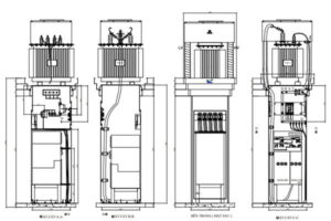 Bản vẽ trạm biến áp phân phối gồm trụ thép đỡ máy biến áp - 1 ngăn thanh cái - 1 ngăn LBS có bệ chì