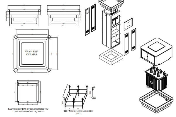 Cấu tạo trạm biến áp một cột kết hợp tủ RMU 2 ngăn