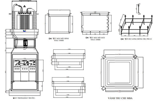 Chi Tiết Trụ Thép Đỡ MBA Tích Hợp RMU 3 Ngăn