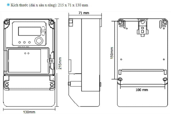 Kích thước công tơ 1 pha nhiều giá VSE1T-10100B