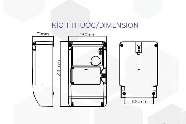 Kích thước công tơ điện tử 1 pha nhiều giá VINASINO VSE1T-510