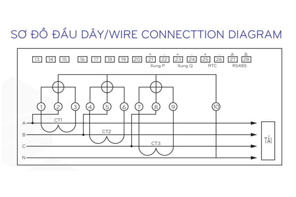 Sơ đồ nối dây công tơ 3 pha nhiều giá VSE3T-5B