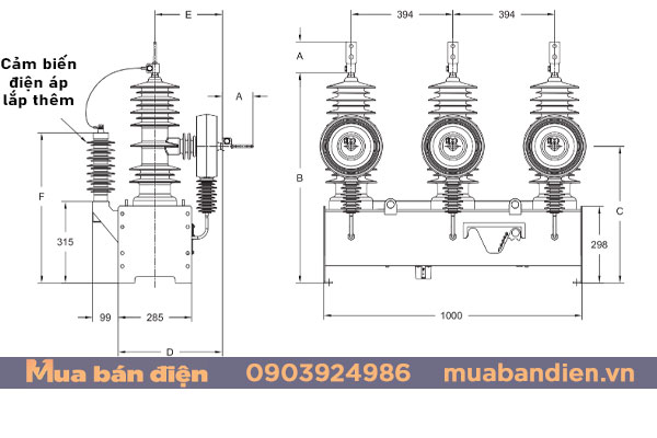 Bản vẽ cấu tạo Recloser Cooper NOVAi 6 cảm biến điện áp