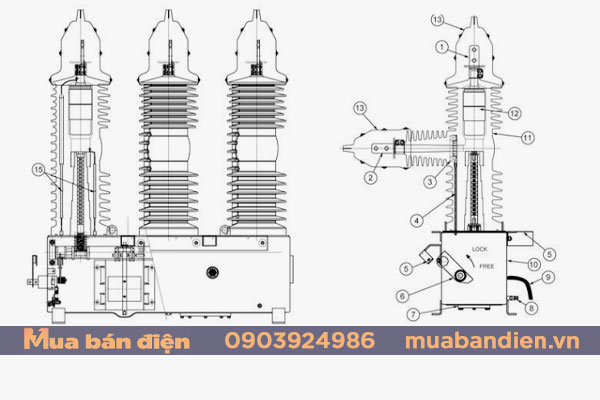 Bản vẽ cấu tạo Recloser E38 Schneider