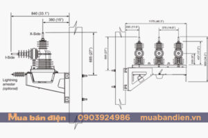 Bản vẽ cấu tạo Recloser U27 Schneider lắp đặt trên cột