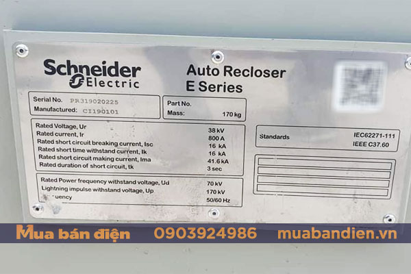 Thông số kỹ thuật Recloser Schneider E38