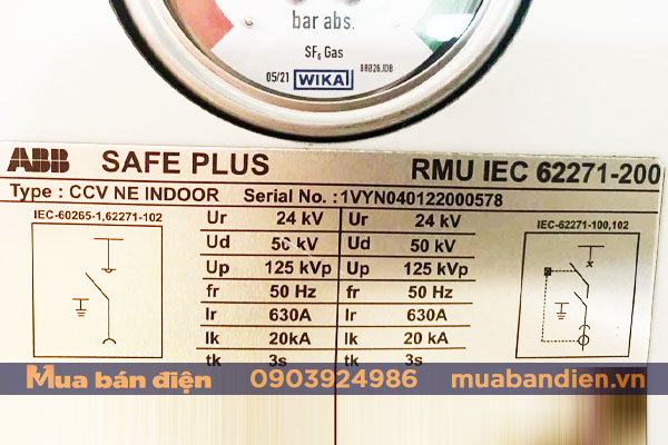Thông số kỹ thuật Tủ trung thế ABB Safeplus CCV