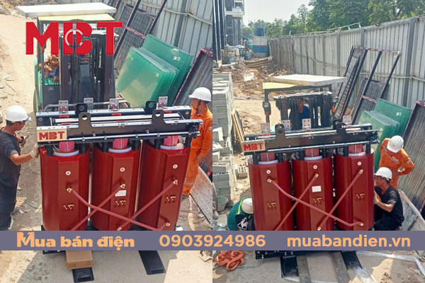 Giao hàng máy biến áp khô MBT tại công trình thi công