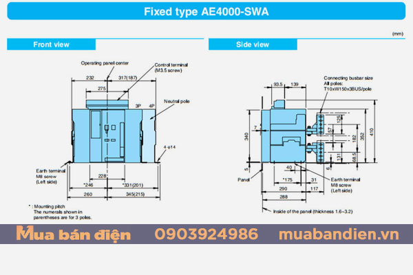 Bản vẽ cấu tạo ACB Mitsubishi 4000A AE4000-SWA