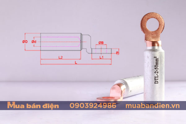Bản vẽ cấu tạo đầu cos đồng nhôm DTL2