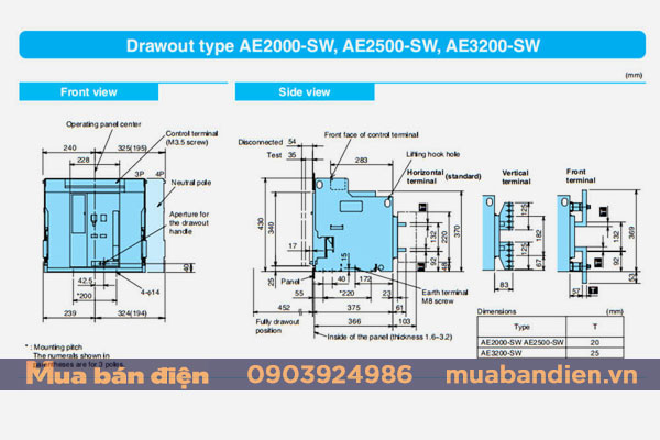 Cấu tạo máy cắt không khí 3 pha di động AE2000-SW AE2500-SW AE3200-SW