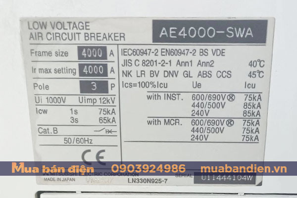 Thông số ACB Mitsubishi 4000A AE4000-SWA
