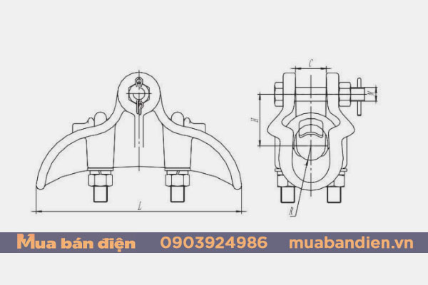 Bản vẽ cấu tạo khóa đỡ dây dẫn hợp kim nhôm