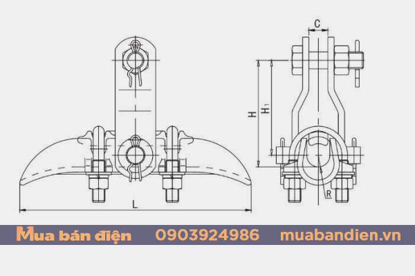 Bản vẽ cấu tạo khóa đỡ dây dẫn thép đúc