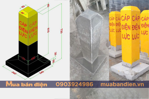 Cọc mốc bê tông cảnh báo cáp ngầm có chân đế