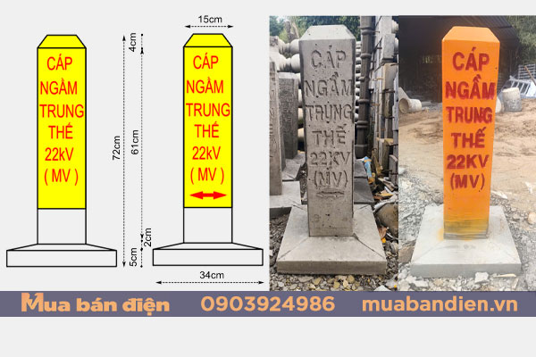Cọc mốc bê tông cảnh báo cáp ngầm trung thế