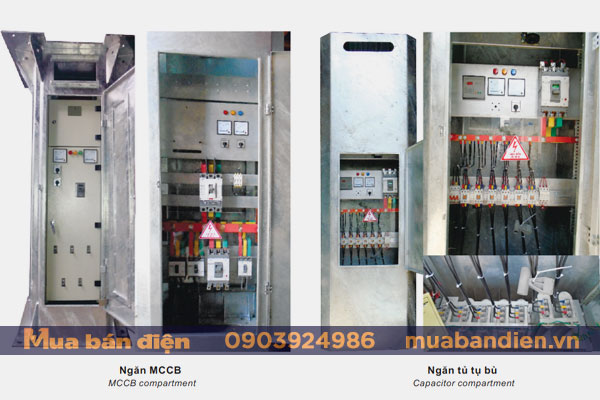 Ngăn hạ thế bên trong trụ thép đơn thân đỡ máy biến áp