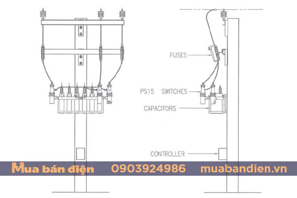 Sơ đồ bố trí thiết bị đóng cắt dàn tụ bù ứng động trung thế