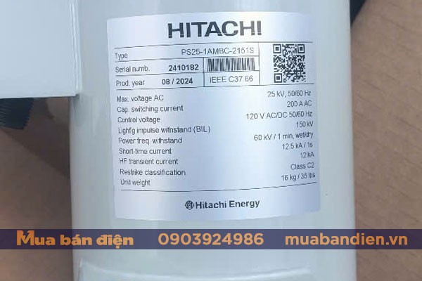 Thông số trên dao cắt tụ bù PS25 ABB Hitachi Energy