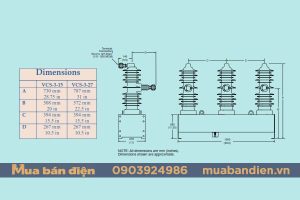 Bản vẽ cấu tạo và kích thước dao cắt tụ bù 3 pha Cooper