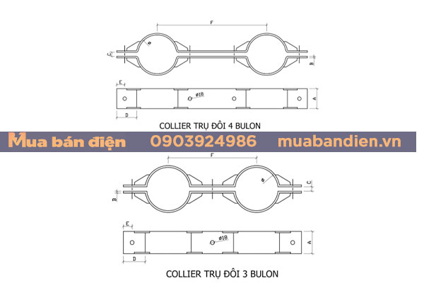 Bản vẽ cấu tạo Collier trụ đôi 3 bulion - 4 bulon