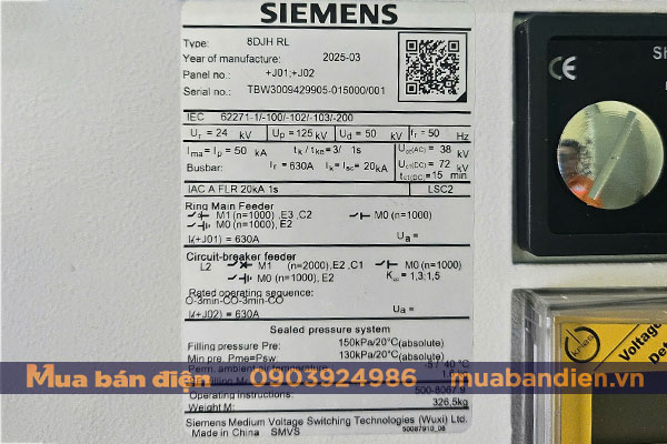 Thông số kỹ thuật tủ RMU Siemens 8DJH RL